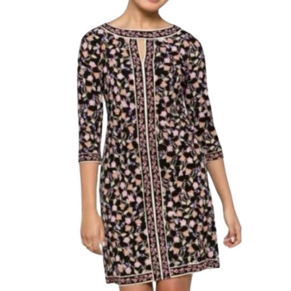 Wisp Marnie Knit Floral Shift Dress 3/4 Sleeves Business Casual Stretchy Size 4
